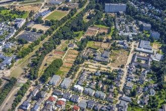 Aerial view, flood area at the river Ahr with destroyed HTC Bad Neuenahr tennis centre and TWIN