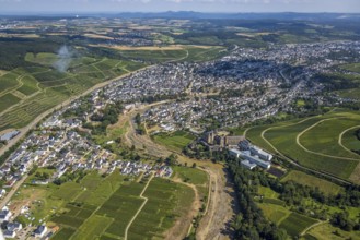 Aerial view, flood area at the river Ahr and Dr. von Ehrenwall's clinic and monastery with