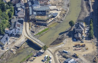 Aerial photograph, flood area at the river Ahr in Altenahr, Ahr valley, Rhineland-Palatinate,