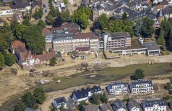Aerial view, flood area at the river Ahr and Dr. von Ehrenwallsche Klinik in Walporzheim, Bad