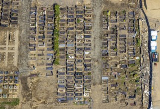 Aerial view, flood area at the river Ahr with cemetery Altenahr in Altenahr, Ahr valley,