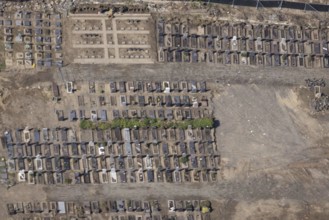 Aerial view, flood area at the river Ahr with cemetery Altenahr in Altenahr, Ahr valley,