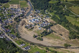 Aerial photograph, flood area at the river Ahr in Insul, Ahr valley, Rhineland-Palatinate, Germany,