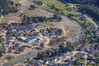 Aerial view, flood area at the river Ahr in Insul, Ahr valley, Rhineland-Palatinate, Germany, Ahr