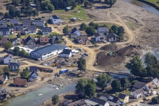 Aerial view, flood area at the river Ahr in Insul, Ahr valley, Rhineland-Palatinate, Germany, Ahr