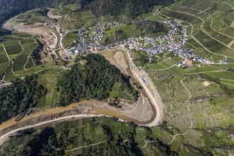 Aerial view, flood area at the river Ahr in the district Mayschoß in Altenahr, Mayschoß, Ahr