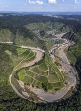 Aerial view, flood area at the river Ahr at vineyards in the districts Laach, Lochmühle and