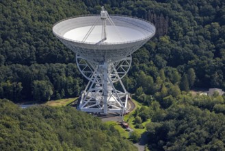 Aerial photograph, Effelsberg radio telescope in the Ahr Mountains in Holzem, Bad Münstereifel, Ahr