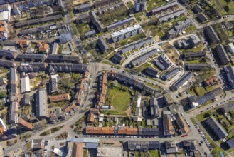 Aerial view, new development area Dresdner Straße, Leipziger Straße, housing estate with circular
