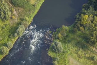 Aerial view, river Lippe water vortex at the Lippeschlösschen in the district Fusternberg in Wesel,