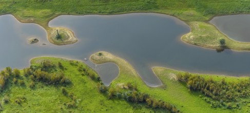 Aerial photograph, renaturation of the Lippe estuary in the nature reserve and Büdericher Insel in
