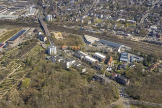 Aerial view, construction site and new construction of residential buildings Isselstraße,