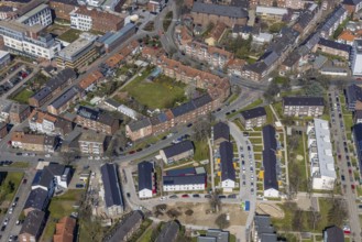 Aerial view, new development area Dresdner Straße, Leipziger Straße, housing estate with circular