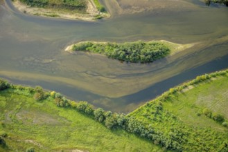 Aerial photograph, renaturalisation of the Lippe estuary in the nature reserve and Büdericher Insel