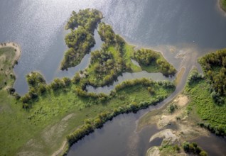 Aerial photograph, renaturation of the Lippe estuary in the nature reserve and Büdericher Insel in