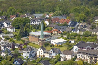 Aerial view, Christuskirche Grundschöttel, Oberwengern, Wetter, Ruhr area, North Rhine-Westphalia,