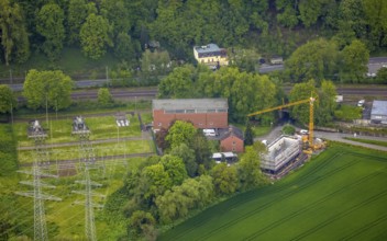 Aerial view, construction site and new building at the Dahler-Bacherwiese, In der Aue, Volmarstein,
