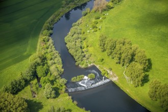 Aerial view, weir at the river Ruhr, Wetter, Ruhr area, North Rhine-Westphalia, Germany, DE,