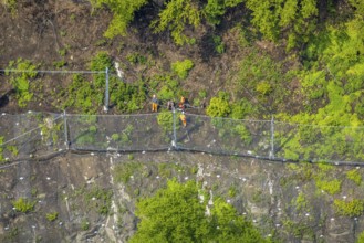 Aerial photo, rockfall protection fences and construction work on the closed cycle path and hiking