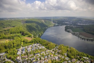 Aerial view, Harkortturm and Harkortsee, weather, Ruhr area, North Rhine-Westphalia, Germany, DE,