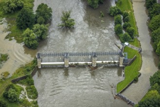 Aerial photo, Ruhr flood, flood after heavy rainfall, Wickede, Sauerland, North Rhine-Westphalia,