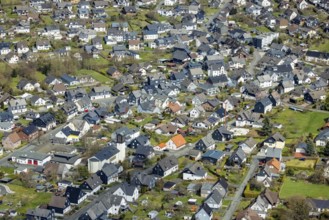 Aerial view, aerial view with Catholic Church St. Josef in Wilgersdorf, Wilnsdorf, Siegerland,