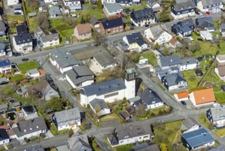 Aerial view, Catholic Church of St. Joseph in Wilgersdorf, Wilnsdorf, Siegerland, North