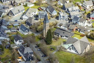 Aerial view, St. Martin's Catholic Church in Wilnsdorf, Siegerland, North Rhine-Westphalia,