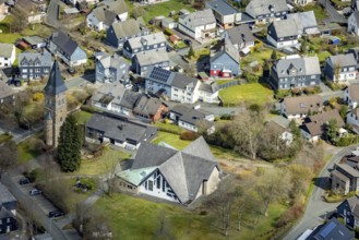 Aerial view, St. Martin's Catholic Church in Wilnsdorf, Siegerland, North Rhine-Westphalia,