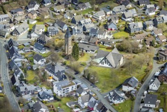 Aerial view, St. Martin's Catholic Church in Wilnsdorf, Siegerland, North Rhine-Westphalia,