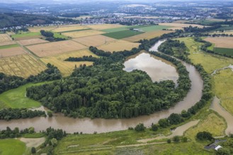 Aerial photo, Ruhr flood, Frohnhausen, Fröndenberg/Ruhr, Ruhr area, North Rhine-Westphalia,