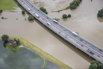 Aerial photo, Ruhr flood, Ruhr bridge of the Sauerland line A45, motorway bridge A45, Wandhofen,