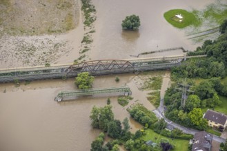 Aerial photo, Ruhr flood, Wandhofen, Schwerte, Ruhr area, North Rhine-Westphalia, Germany, DE,
