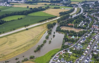 Aerial photo, Ruhr flood, Fröndenberg, Fröndenberg/Ruhr, Ruhr area, North Rhine-Westphalia,
