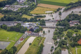 Aerial photo, Ruhr flood, Fröndenberg, Fröndenberg/Ruhr, Ruhr area, North Rhine-Westphalia,