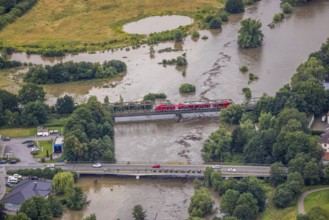 Aerial photo, Ruhr flood, Fröndenberg, Fröndenberg/Ruhr, Ruhr area, North Rhine-Westphalia,