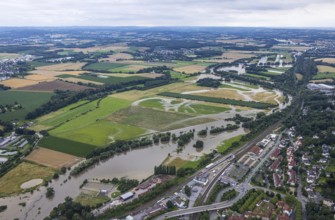 Aerial photo, Ruhr flood, Fröndenberg, Fröndenberg/Ruhr, Ruhr area, North Rhine-Westphalia,