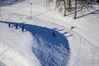 Aerial view, winter landscape on the Helenenberg, winter activities, Witten, Ruhr area, North