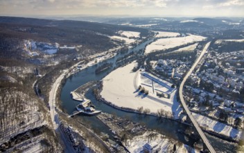 Aerial view, Ruhr river, Ruhr viaduct Witten, Hohenstein hydroelectric power station, Witten, Ruhr