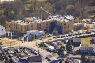 Aerial view, University of Witten / Herdecke, construction site new campus extension in timber