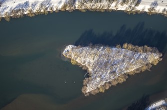 Aerial view, bird island in Lake Kemnader, Ostherbede, Witten, Ruhr area, North Rhine-Westphalia,