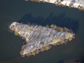 Aerial view, bird island in Lake Kemnader, Ostherbede, Witten, Ruhr area, North Rhine-Westphalia,