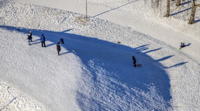 Aerial view, winter landscape on the Helenenberg, winter activities, Witten, Ruhr area, North