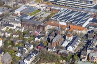 Aerial view, local view Witten-Annen, catholic church St. Joseph, old building, University of