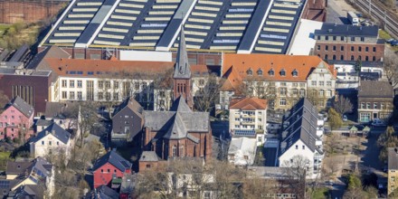 Aerial view, local view Witten-Annen, catholic church St. Joseph, old building, University of