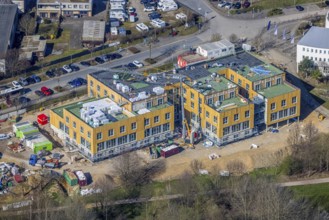 Aerial view, University of Witten / Herdecke, construction site new campus extension in timber