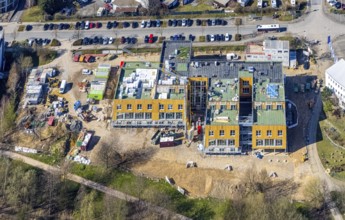 Aerial view, University of Witten / Herdecke, construction site new campus extension in timber
