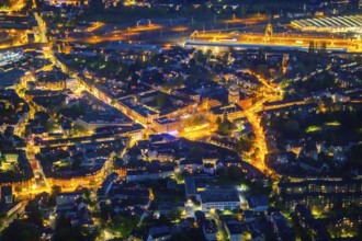 Aerial view, town hall and town hall square, St John's Church, Witten, Ruhr area, North