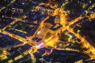 Aerial view, town hall and town hall square, St John's Church, Witten, Ruhr area, North