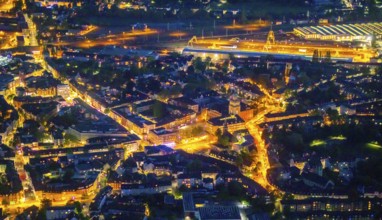 Aerial view, town hall and town hall square, St John's Church, Witten, Ruhr area, North